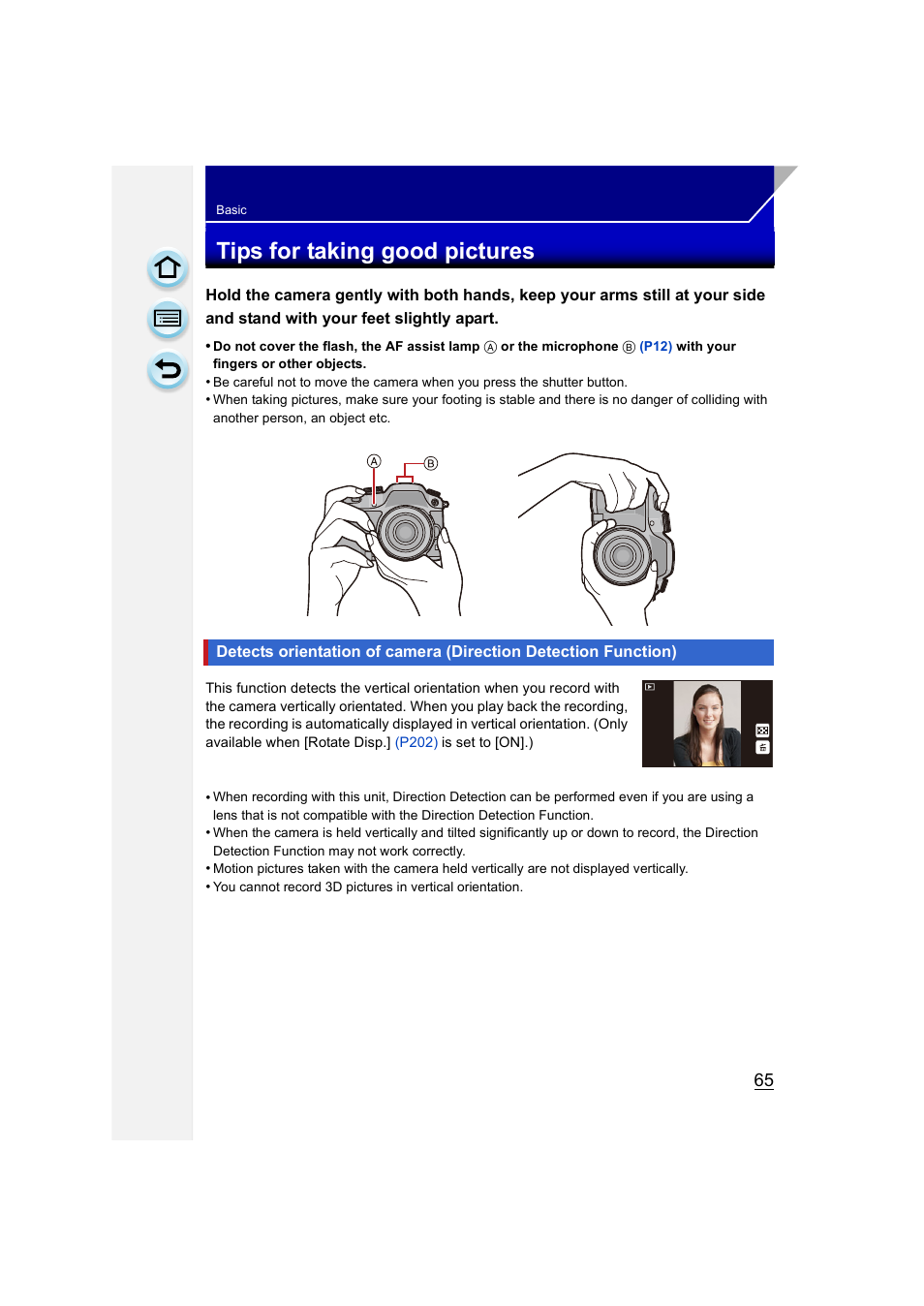 Basic, Tips for taking good pictures | Panasonic DMC-GH3KBODY User Manual | Page 65 / 319