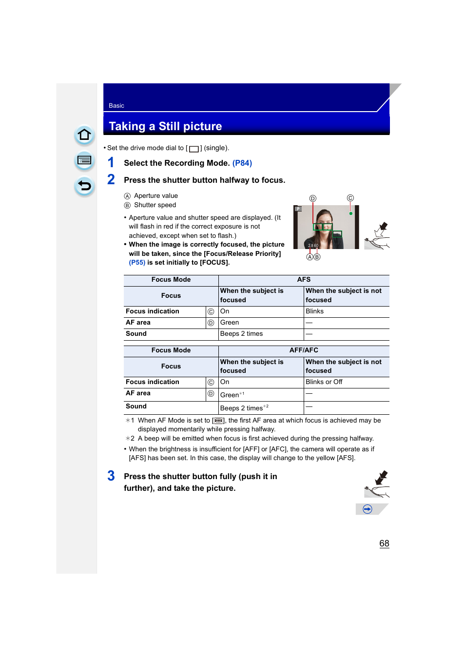 Taking a still picture, P68), Single | Panasonic DMC-GH3KBODY User Manual | Page 68 / 319