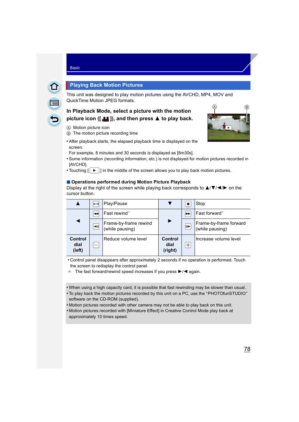 Playing back motion pictures | Panasonic DMC-GH3KBODY User Manual | Page 78 / 319