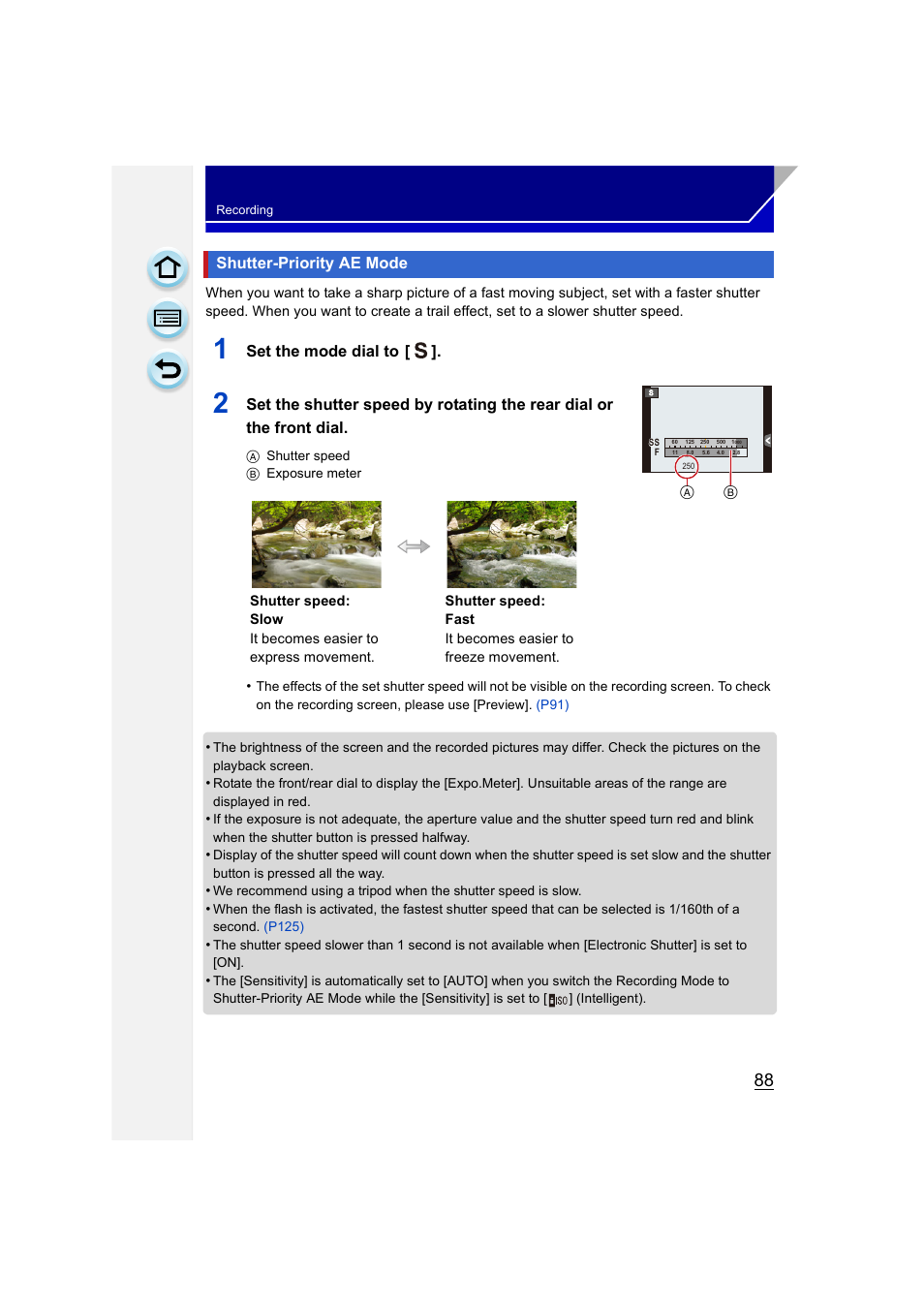 Shutter-priority ae mode, P88) | Panasonic DMC-GH3KBODY User Manual | Page 88 / 319
