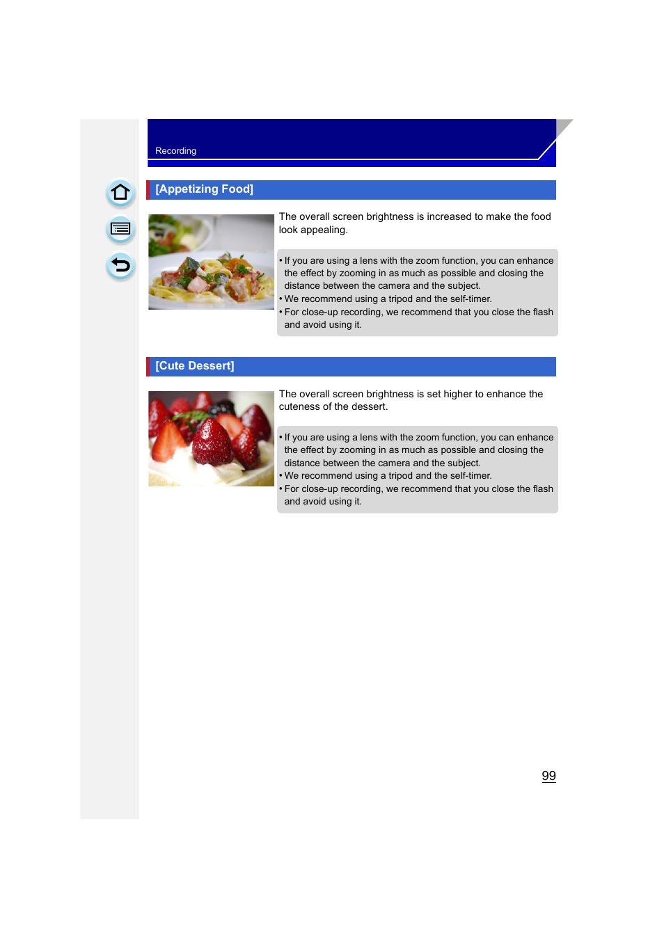 Appetizing food, Cute dessert, Appetizing food] • [cute dessert | Panasonic DMC-GH3KBODY User Manual | Page 99 / 319