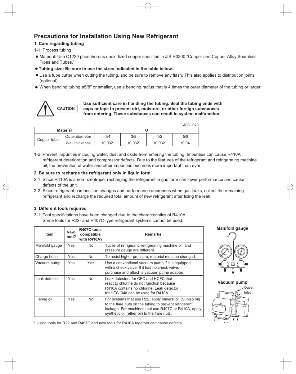 Precautions for installation using new refrigerant | Panasonic 36PSU1U6 User Manual | Page 4 / 198