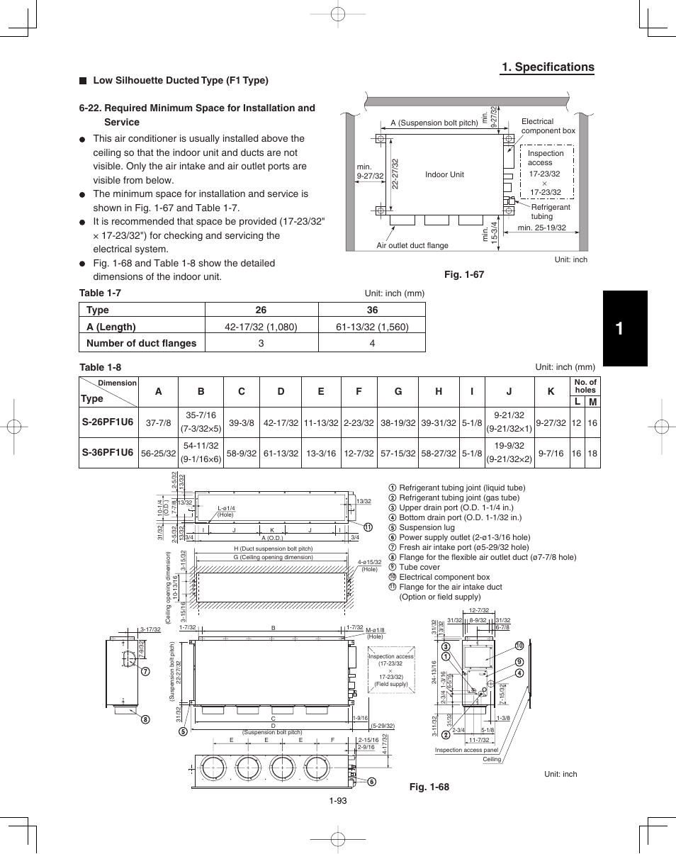 Specifications, S-26pf1u6, S-36pf1u6 | Table 1-8, Type | Panasonic 36PSU1U6 User Manual | Page 99 / 198