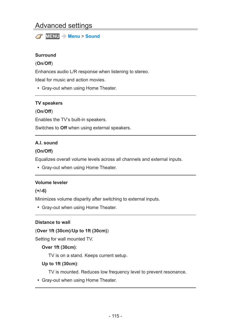 Advanced settings | Panasonic TC-55AS530U User Manual | Page 115 / 157