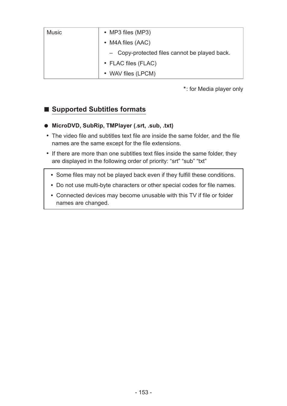 Supported subtitles formats | Panasonic TC-55AS530U User Manual | Page 153 / 157