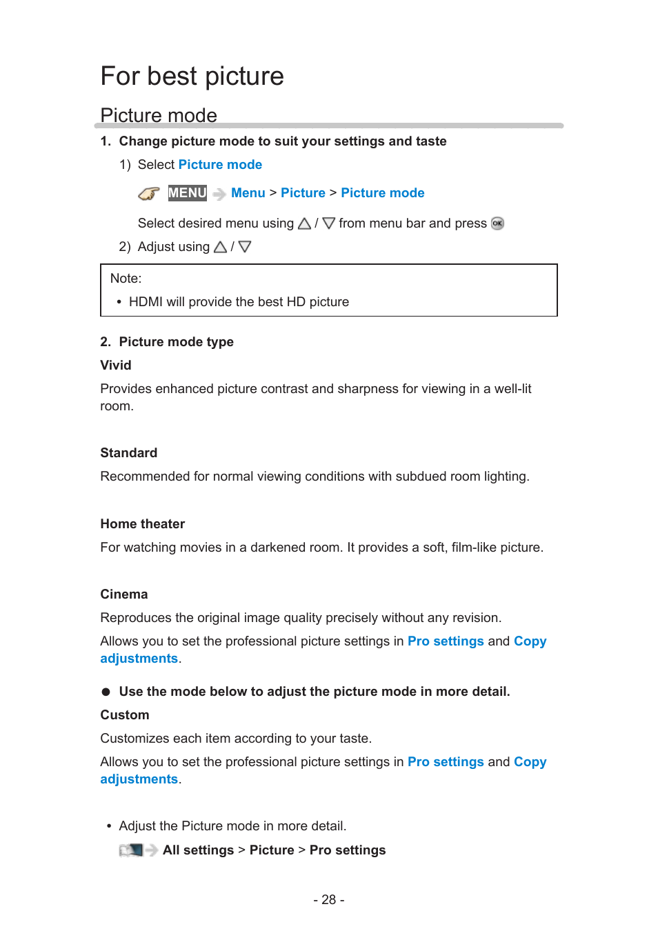 For best picture, Picture mode, Picture mode 41 | Panasonic TC-55AS530U User Manual | Page 28 / 157