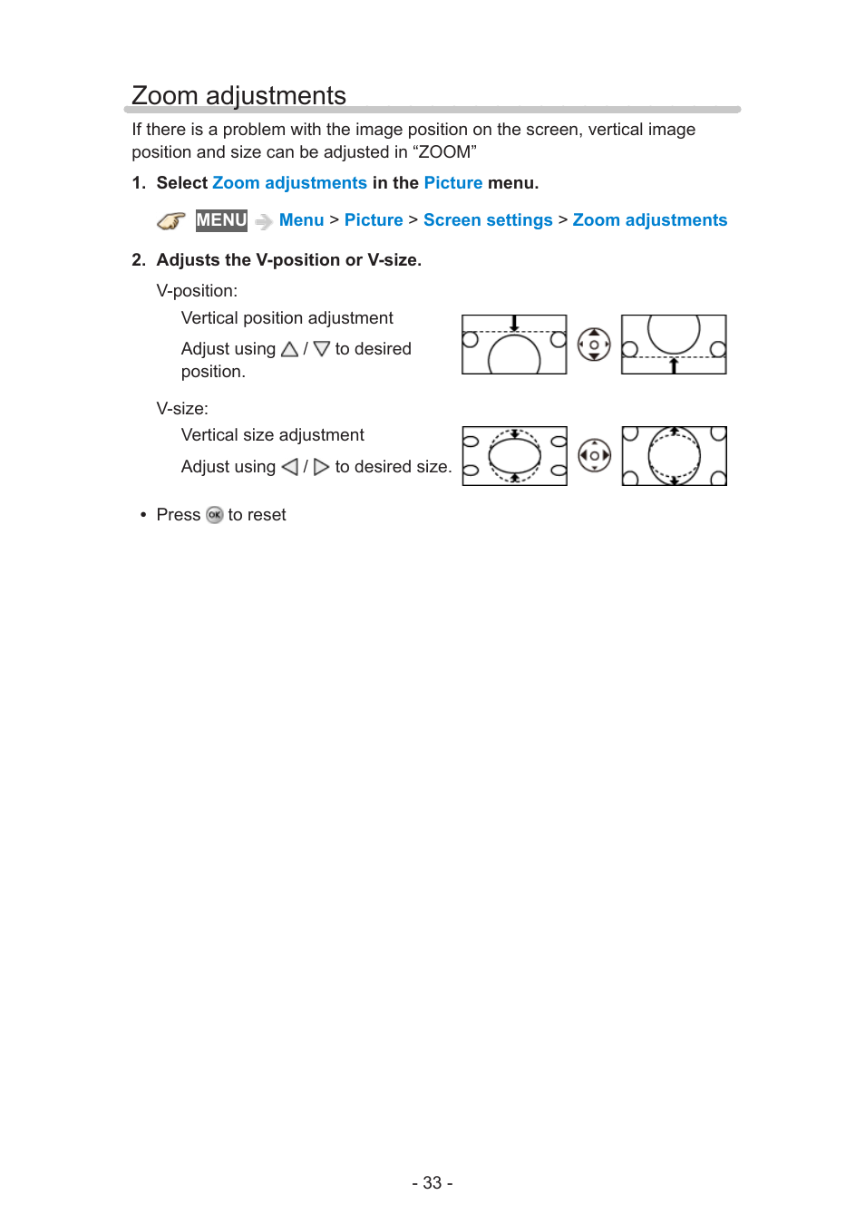 Zoom adjustments | Panasonic TC-55AS530U User Manual | Page 33 / 157