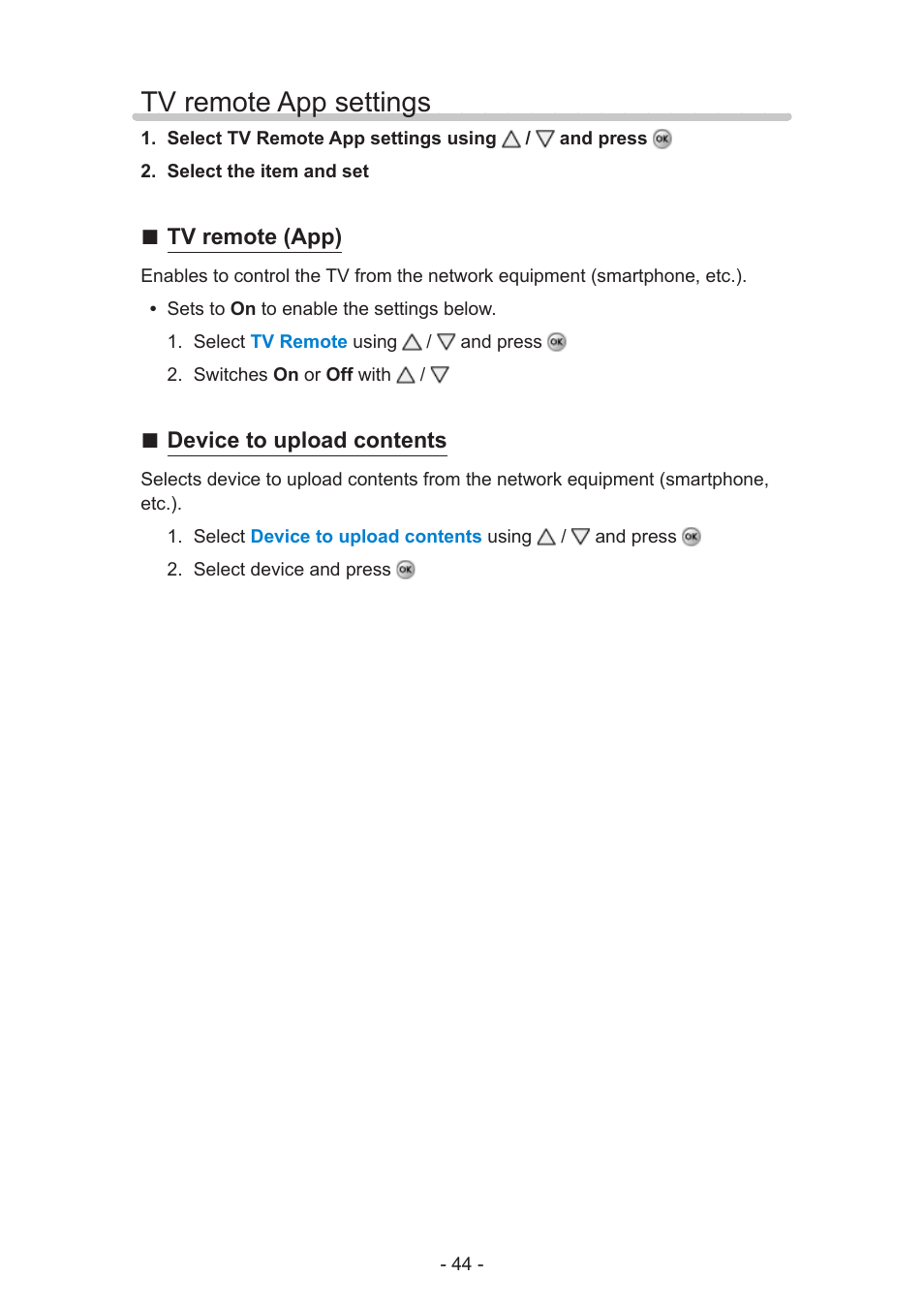 Tv remote app settings, Tv remote app settings 22 | Panasonic TC-55AS530U User Manual | Page 44 / 157