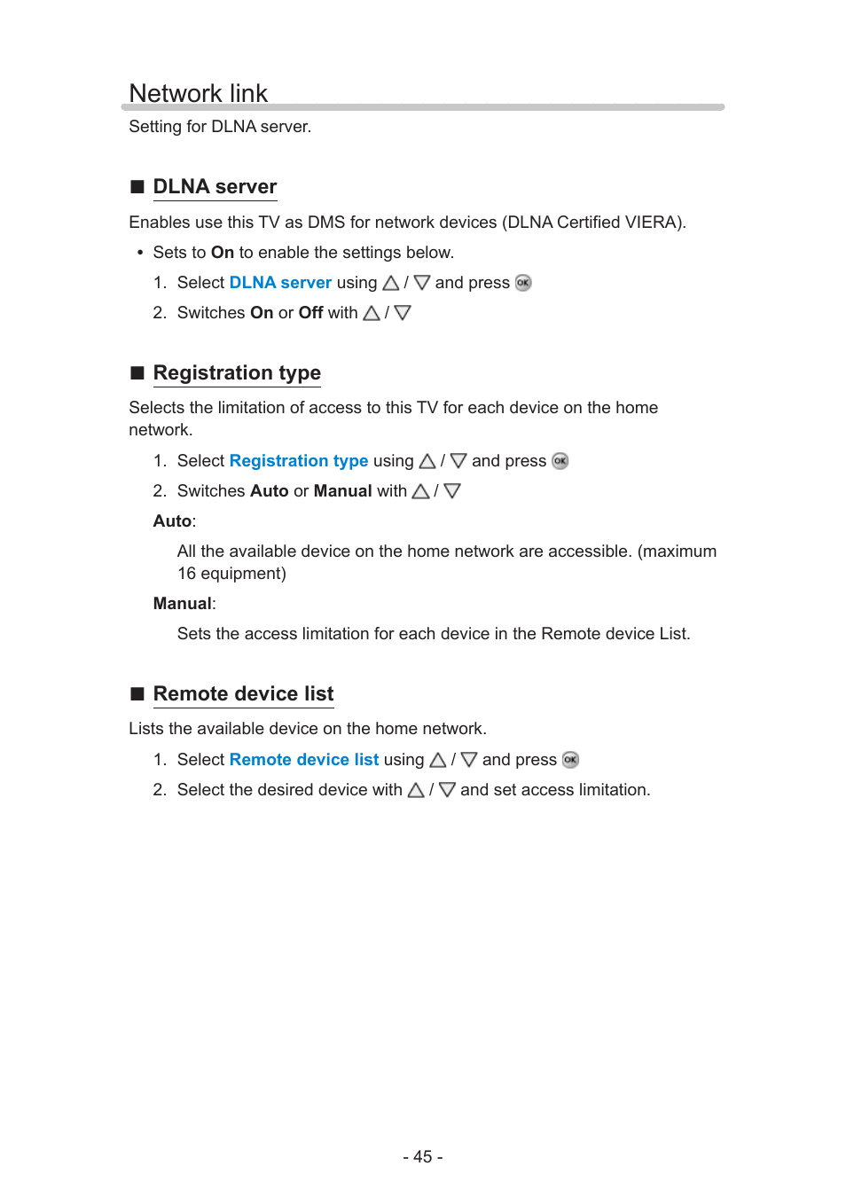 Network link, Network link 23 | Panasonic TC-55AS530U User Manual | Page 45 / 157
