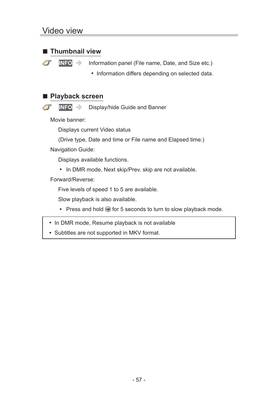 Video view, Thumbnail view, Playback screen | Panasonic TC-55AS530U User Manual | Page 57 / 157