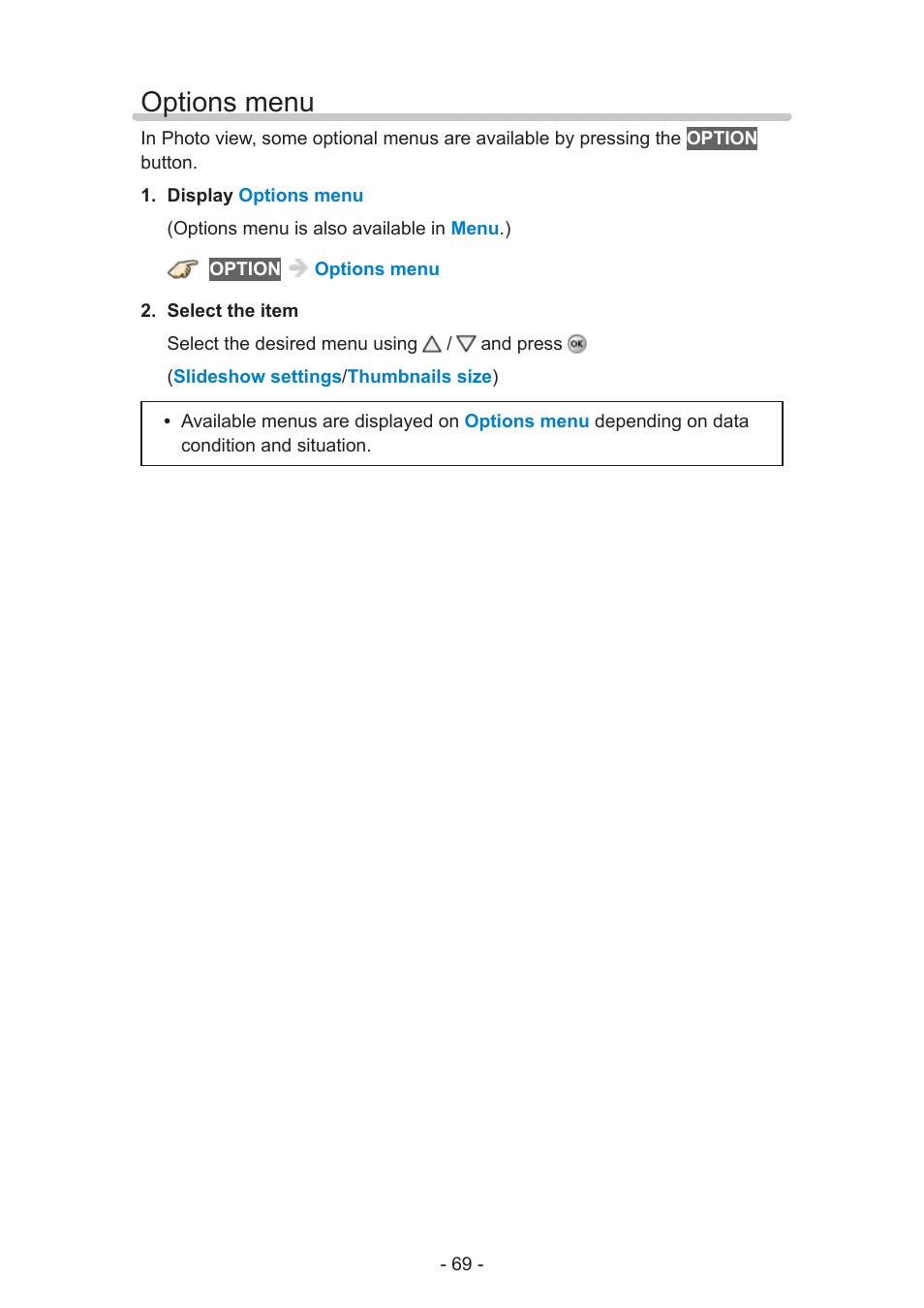 Options menu, Options menu 69 | Panasonic TC-55AS530U User Manual | Page 69 / 157