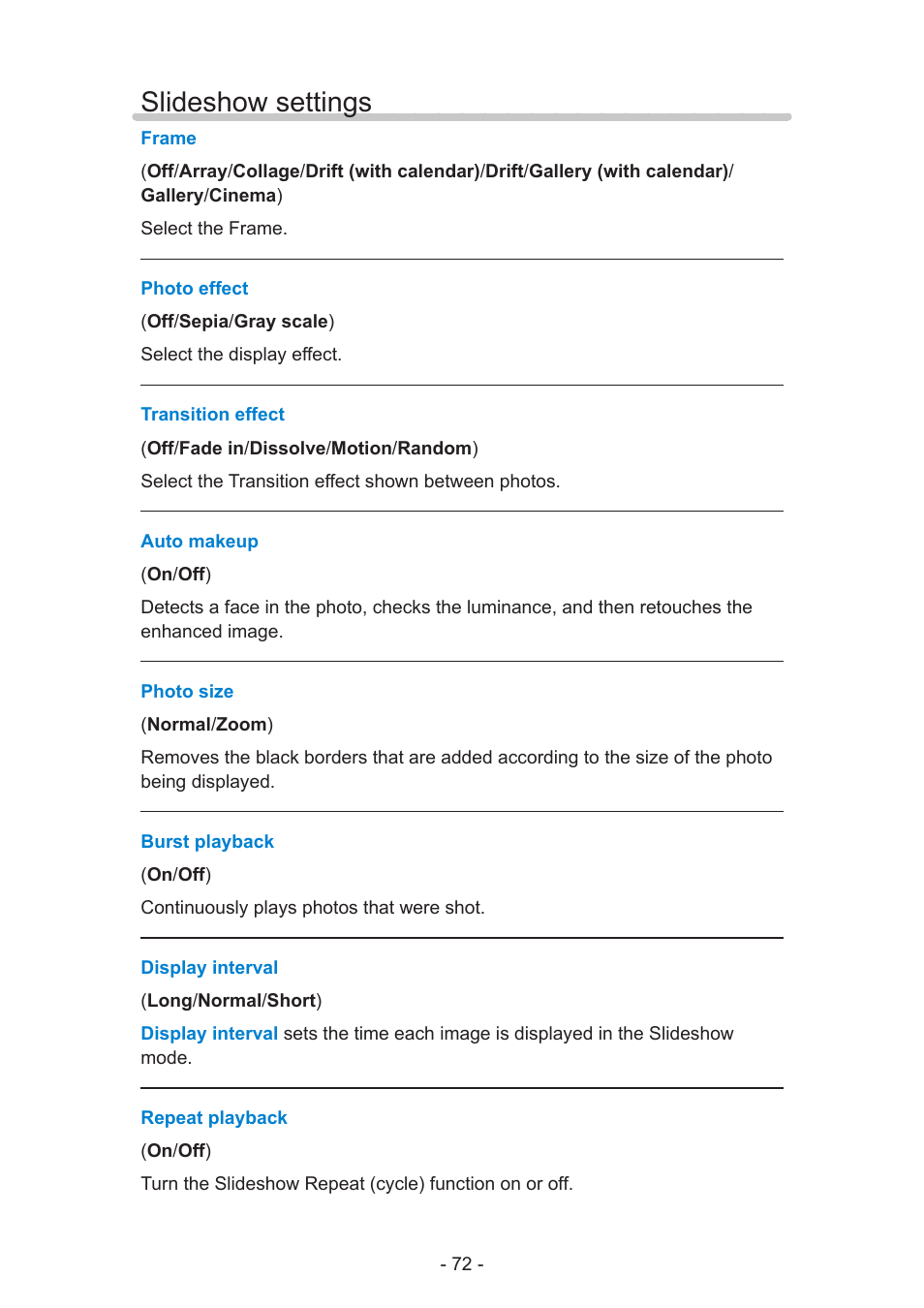 Slideshow settings | Panasonic TC-55AS530U User Manual | Page 72 / 157