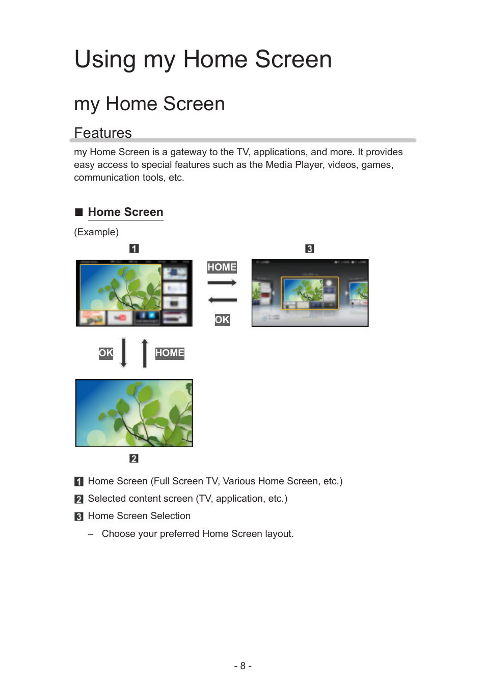 Using my home screen, My home screen, Features | Features 8 | Panasonic TC-55AS530U User Manual | Page 8 / 157