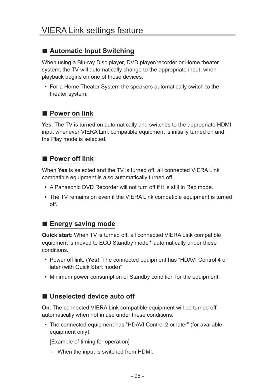 Viera link settings feature | Panasonic TC-55AS530U User Manual | Page 95 / 157