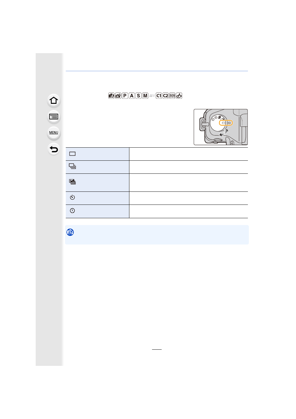 Select a drive mode, P166, P166) | Single | Panasonic DMC-FZ1000 User Manual | Page 166 / 367