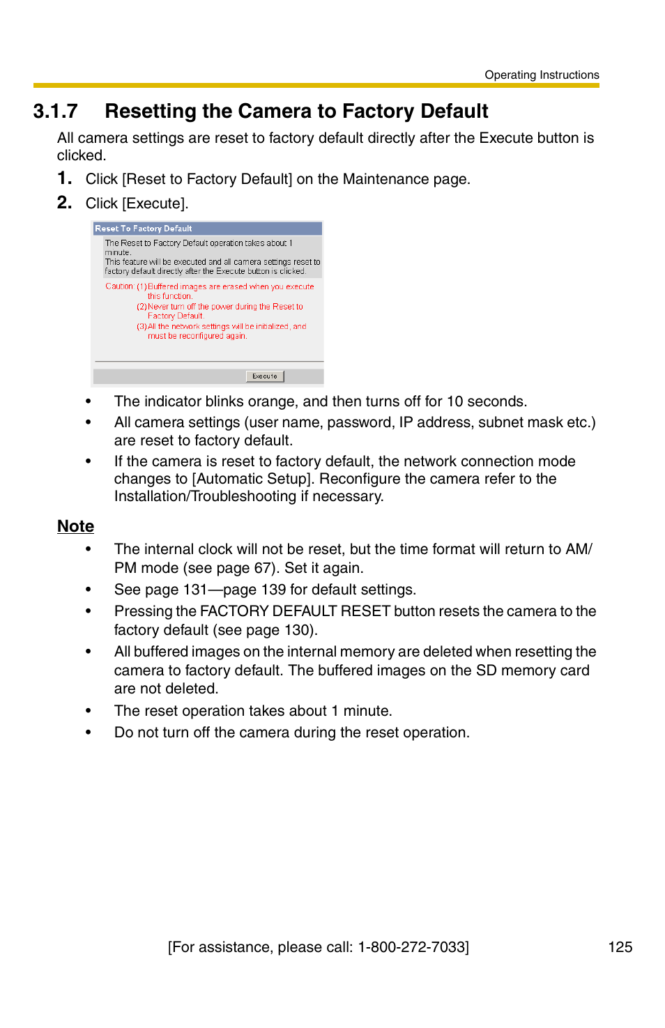 7 resetting the camera to factory default, E 125) | Panasonic BB-HCM381A User Manual | Page 125 / 160