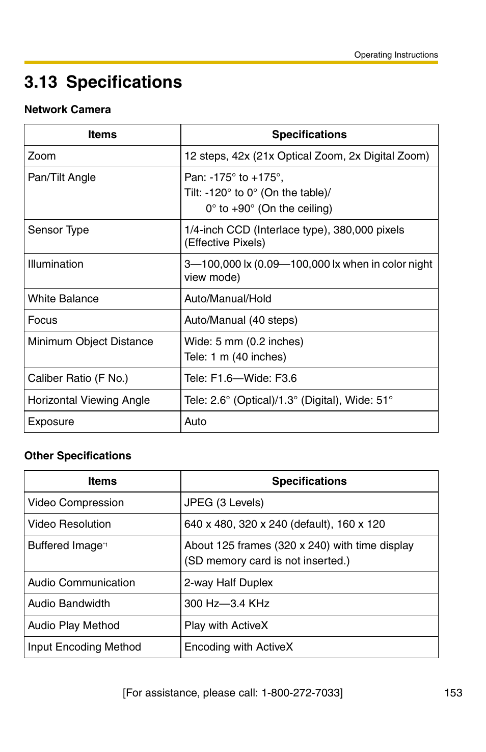 13 specifications | Panasonic BB-HCM381A User Manual | Page 153 / 160