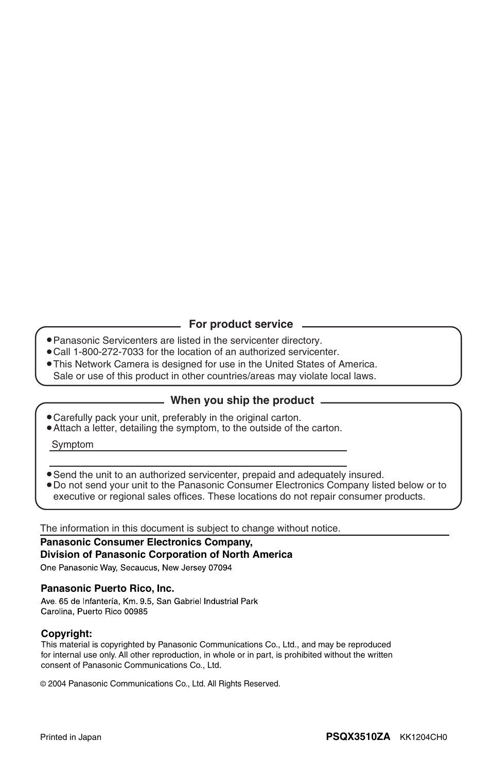 Panasonic BB-HCM381A User Manual | Page 160 / 160