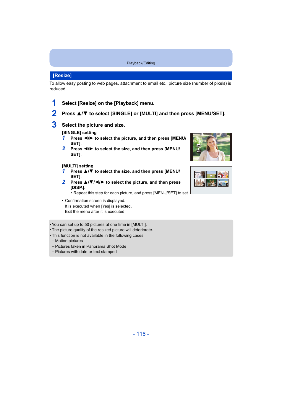 Resize | Panasonic DMC-ZS35W User Manual | Page 116 / 186