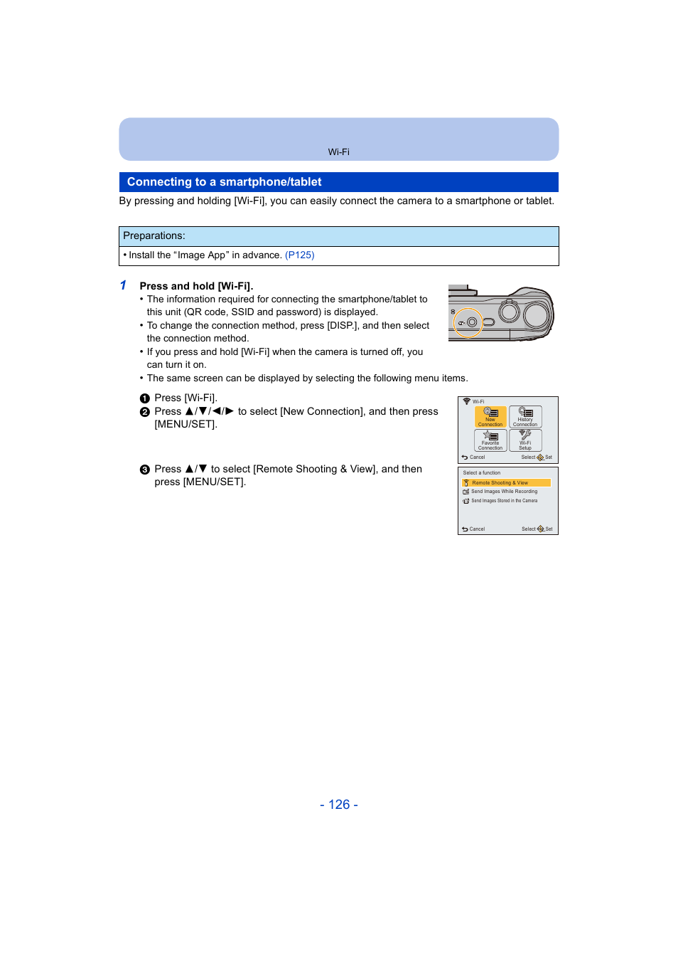 Connecting to a smartphone/tablet, P126) | Panasonic DMC-ZS35W User Manual | Page 126 / 186