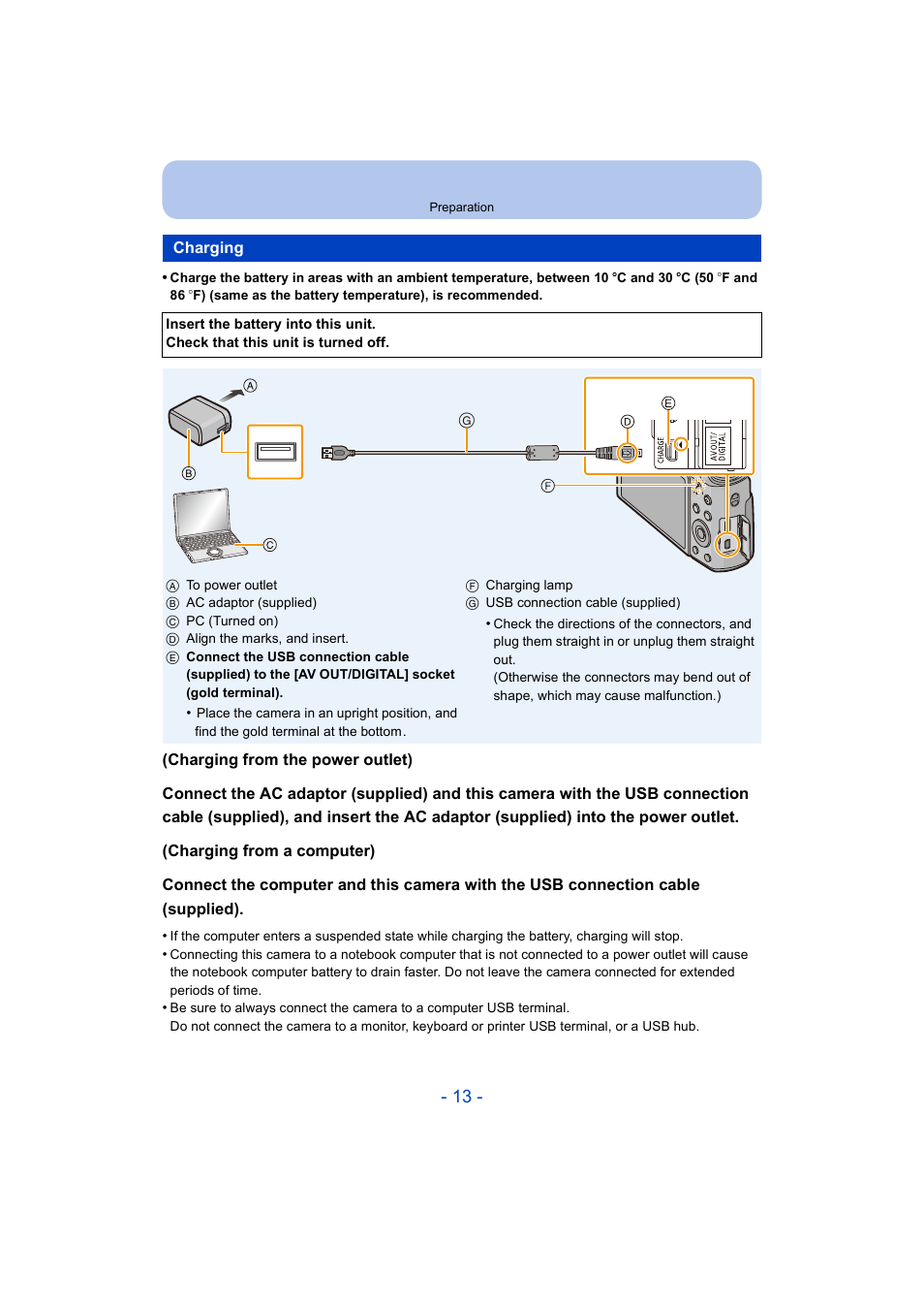 Charging, P13) | Panasonic DMC-ZS35W User Manual | Page 13 / 186