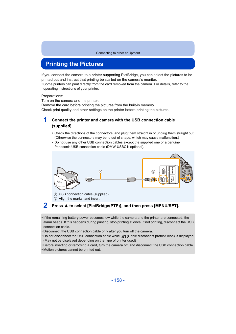 Printing the pictures | Panasonic DMC-ZS35W User Manual | Page 158 / 186