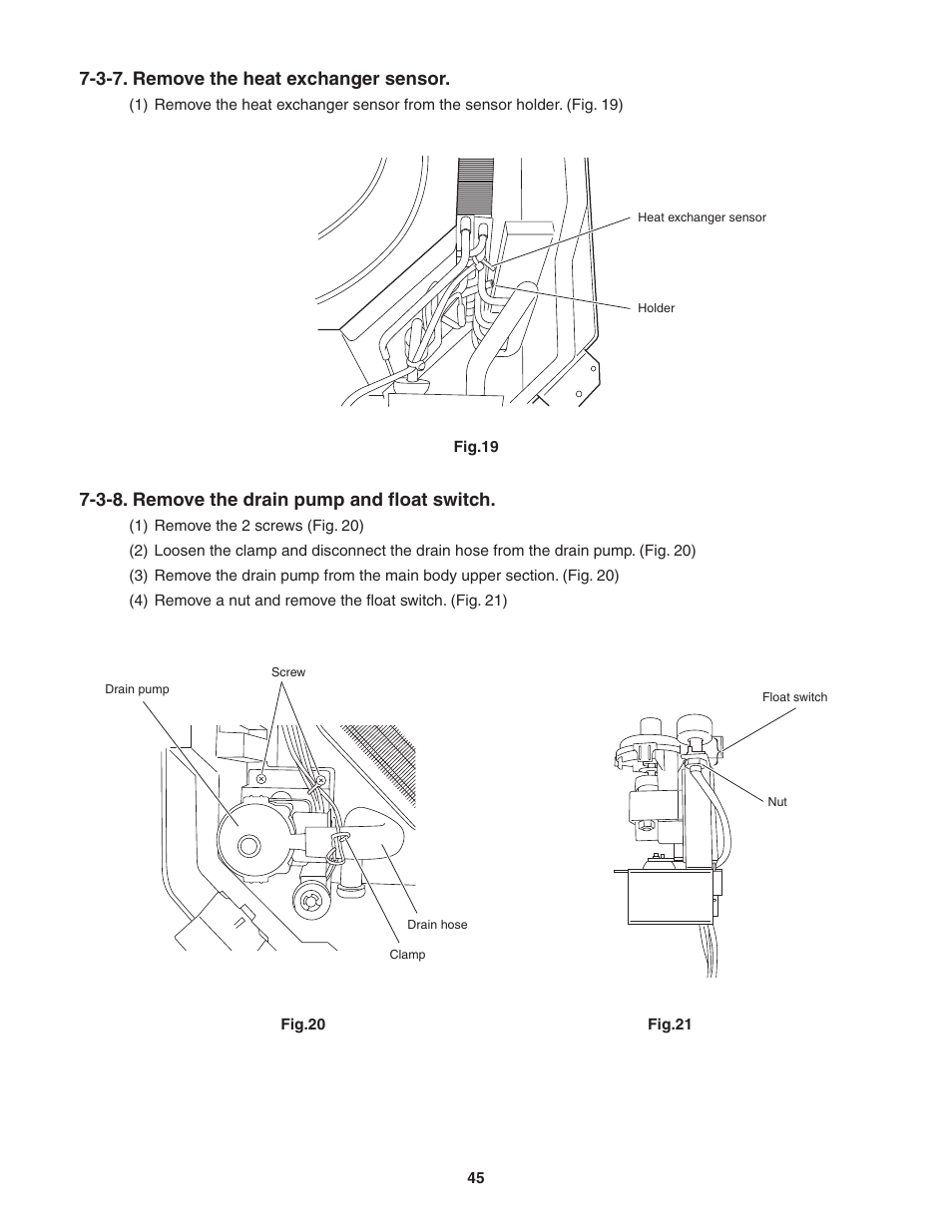 3-7. remove the heat exchanger sensor, 3-8. remove the drain pump and float switch | Panasonic KE18NB4U User Manual | Page 45 / 69