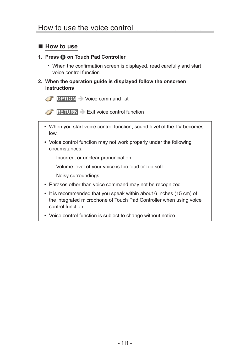 How to use the voice control, How to use | Panasonic TC-60AS650U User Manual | Page 111 / 184