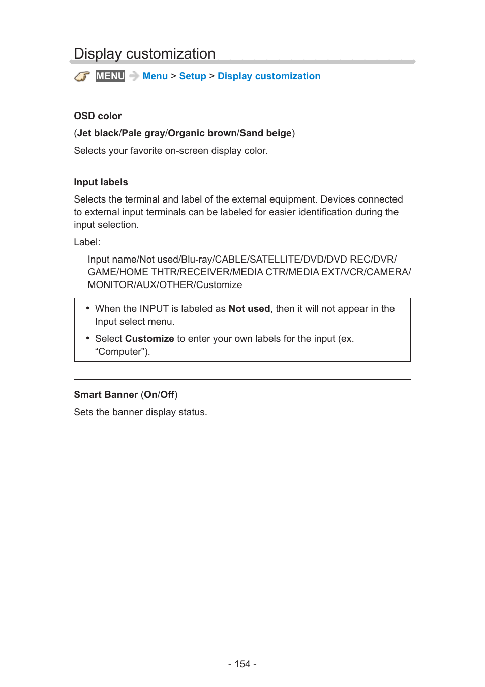Display customization | Panasonic TC-60AS650U User Manual | Page 154 / 184