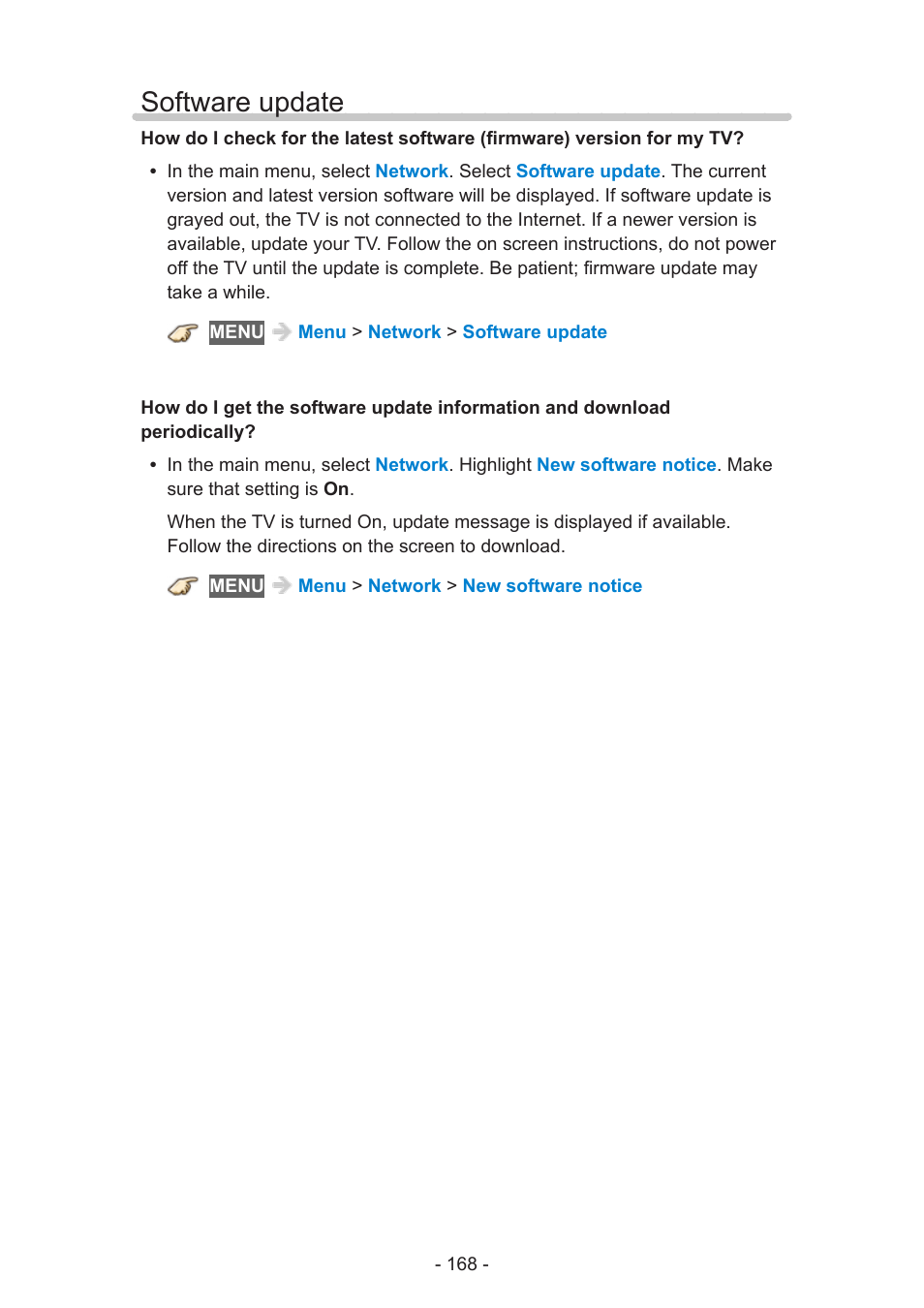 Software update, Software update 168 | Panasonic TC-60AS650U User Manual | Page 168 / 184