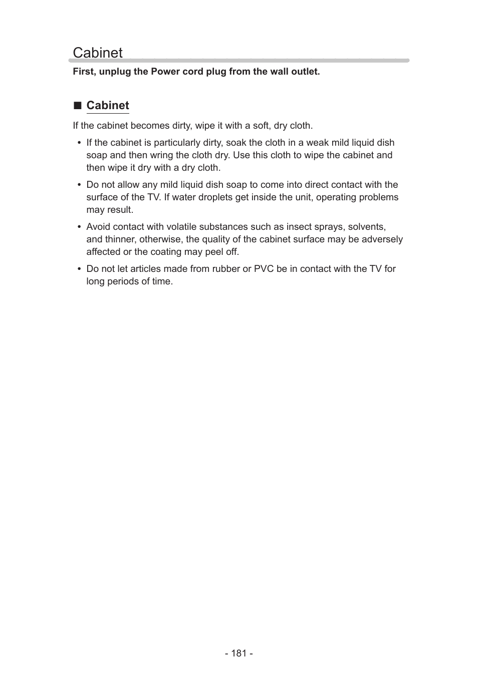 Cabinet, Cabinet 181 | Panasonic TC-60AS650U User Manual | Page 181 / 184