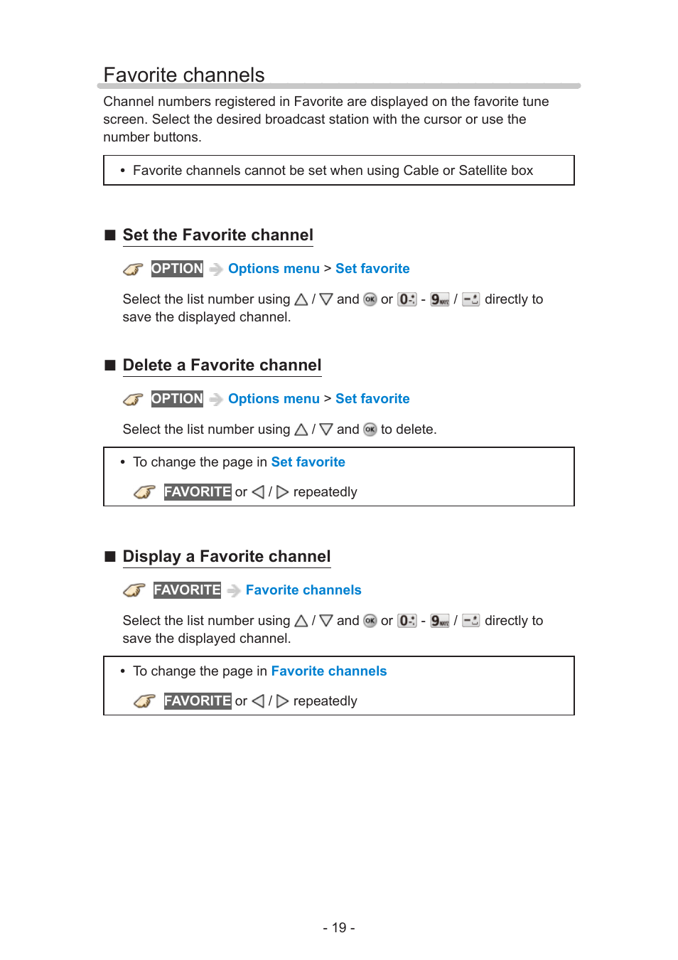 Favorite channels, Favorite channels 19 | Panasonic TC-60AS650U User Manual | Page 19 / 184