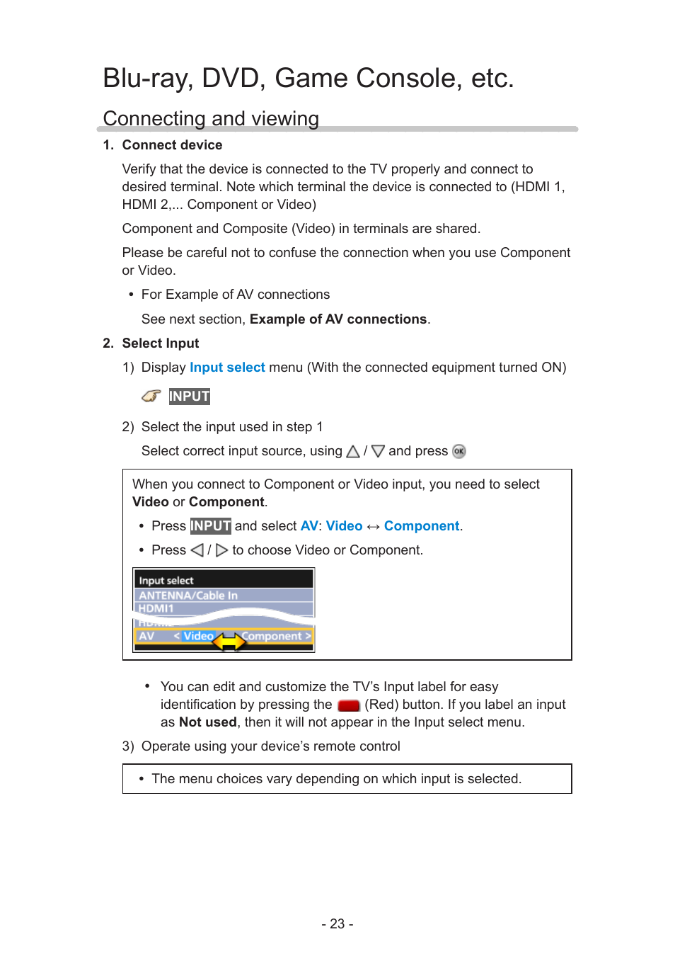 Blu-ray, dvd, game console, etc, Connecting and viewing | Panasonic TC-60AS650U User Manual | Page 23 / 184