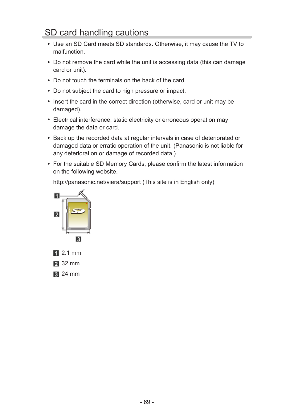 Sd card handling cautions | Panasonic TC-60AS650U User Manual | Page 69 / 184