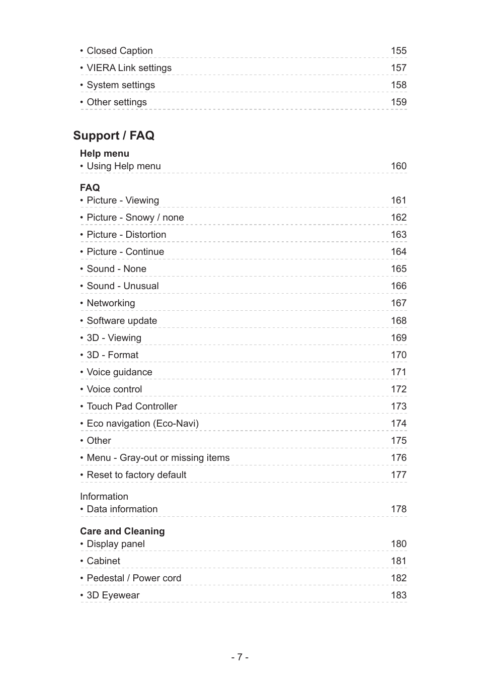 Support / faq | Panasonic TC-60AS650U User Manual | Page 7 / 184