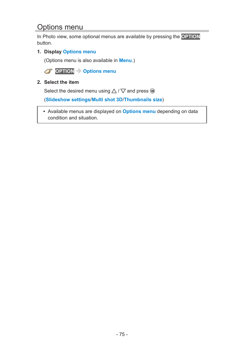 Options menu, Options menu 75 | Panasonic TC-60AS650U User Manual | Page 75 / 184