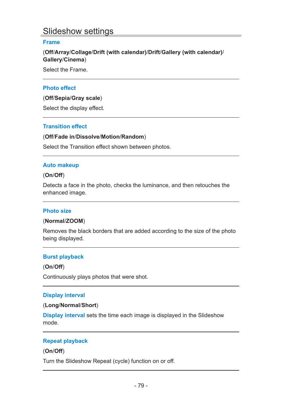 Slideshow settings | Panasonic TC-60AS650U User Manual | Page 79 / 184