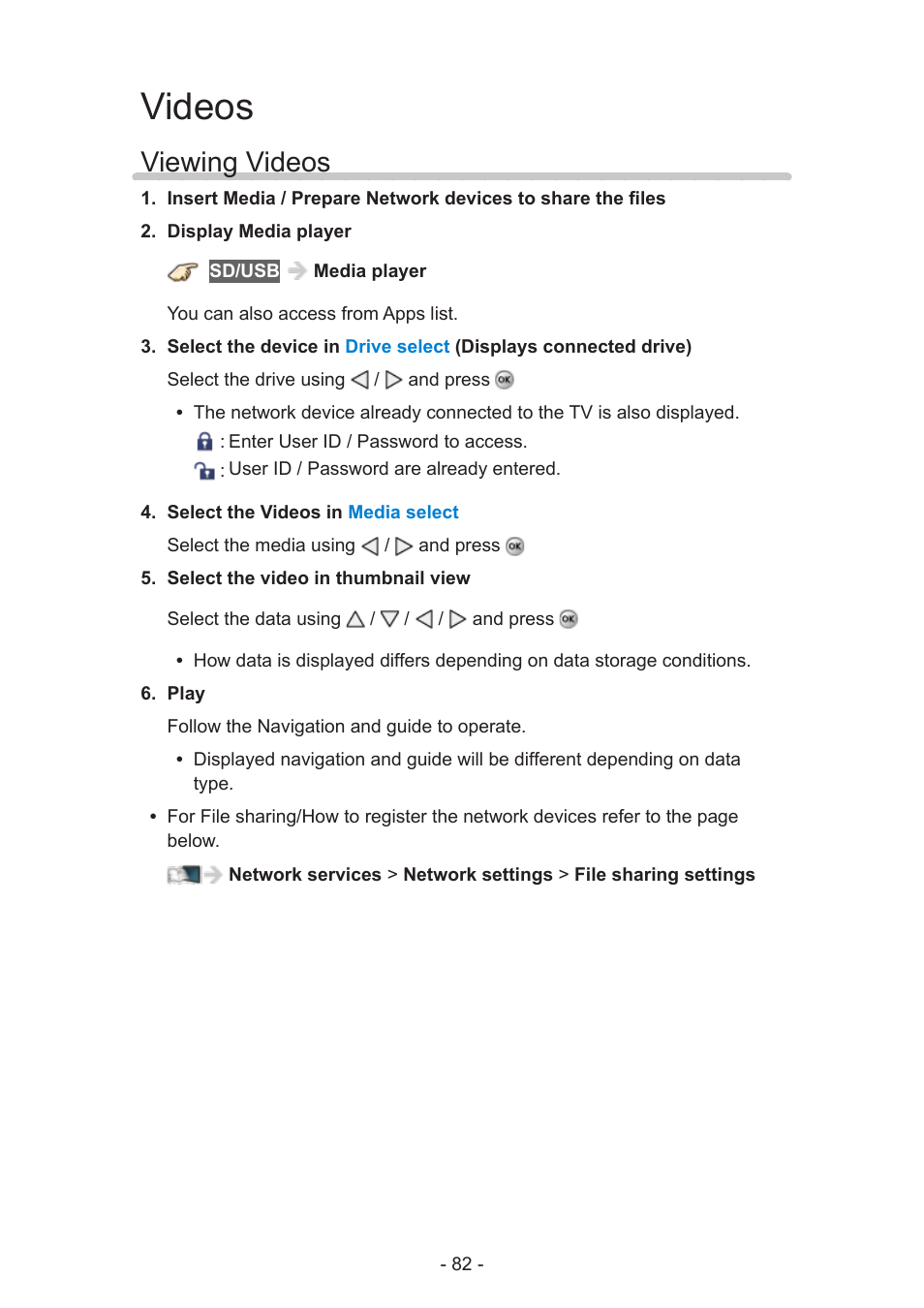 Videos, Viewing videos | Panasonic TC-60AS650U User Manual | Page 82 / 184