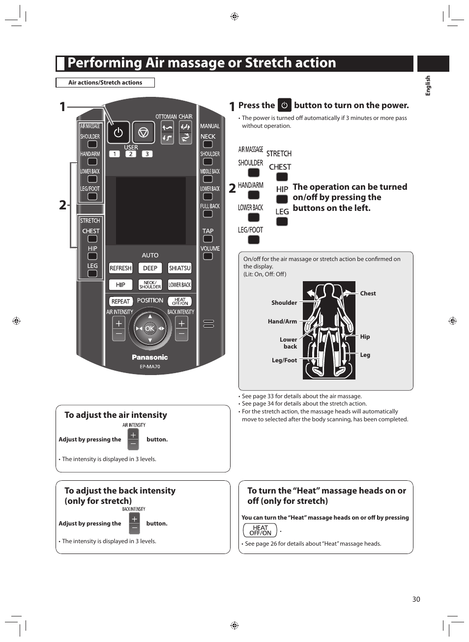 Performing air massage or stretch action | Panasonic EP-MA70CX User Manual | Page 31 / 48