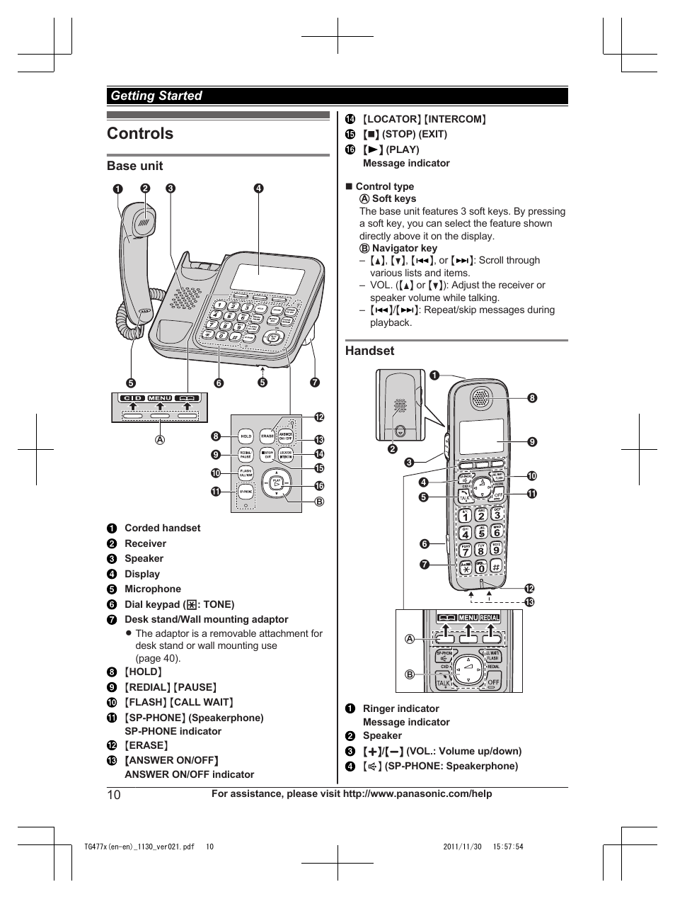 Controls | Panasonic KX-TG242SK User Manual | Page 10 / 56