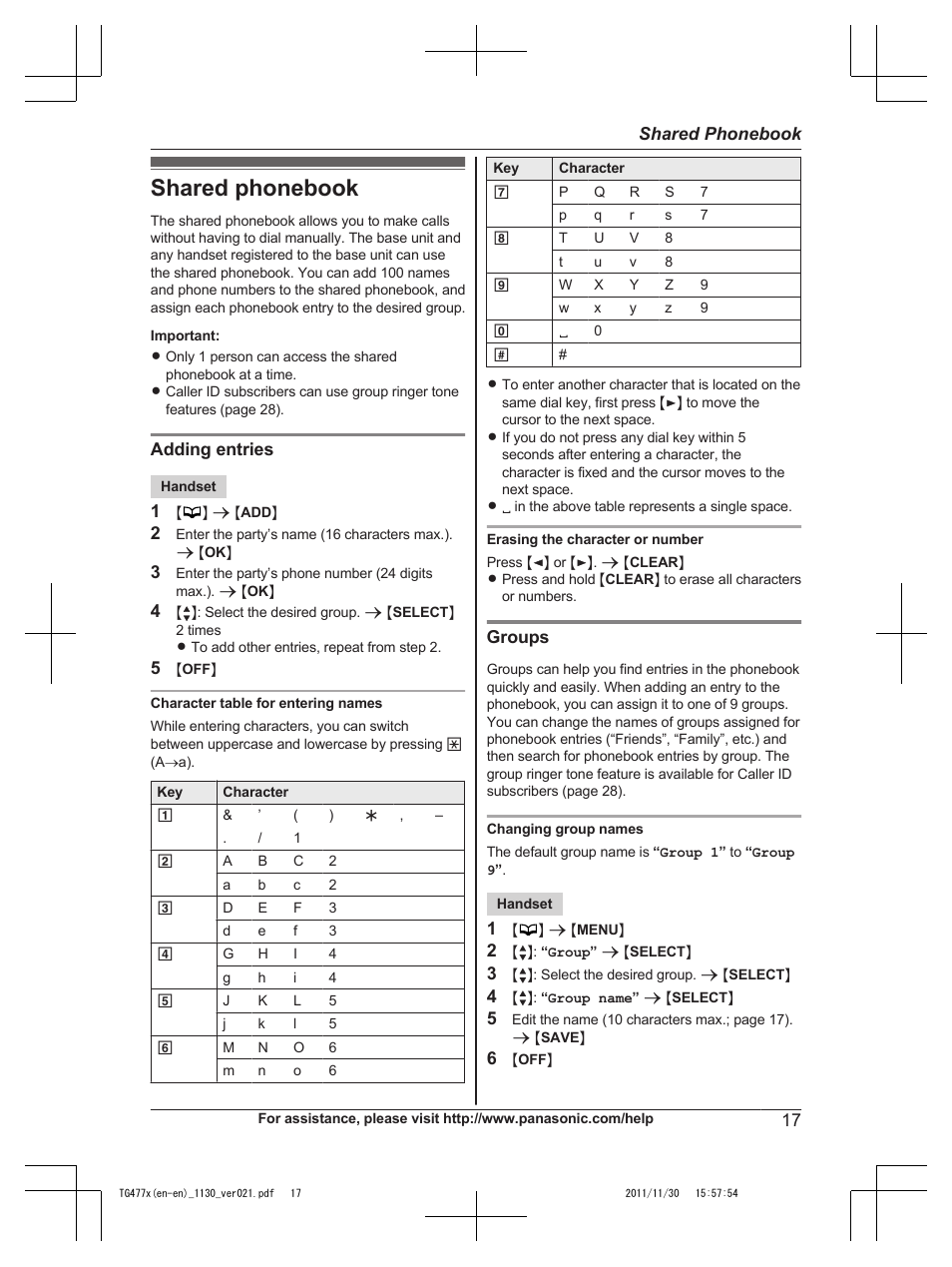 Shared phonebook | Panasonic KX-TG242SK User Manual | Page 17 / 56