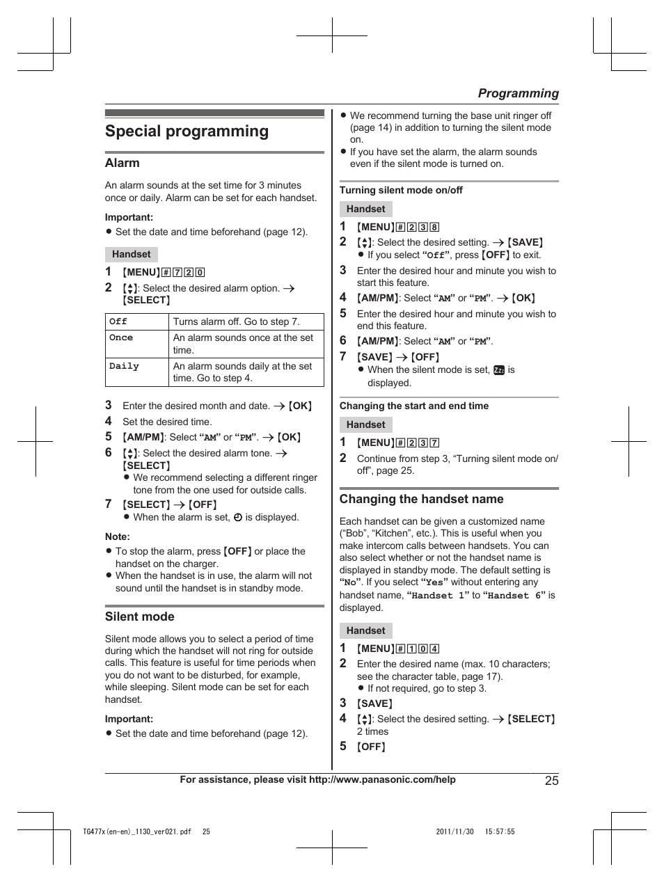 Special programming | Panasonic KX-TG242SK User Manual | Page 25 / 56