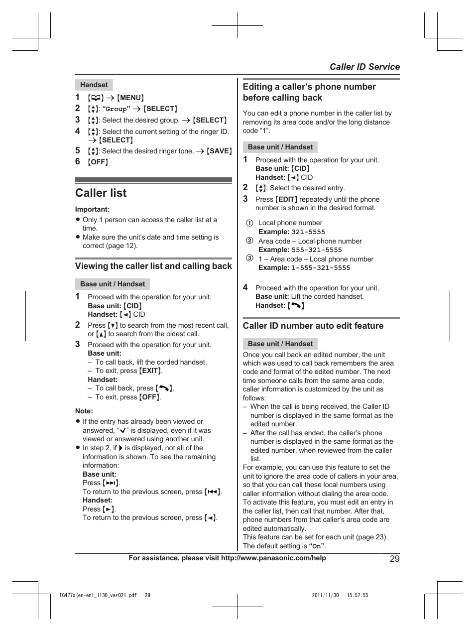 Caller list | Panasonic KX-TG242SK User Manual | Page 29 / 56