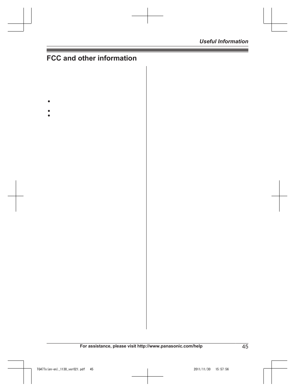 Fcc and other information, 45 useful information | Panasonic KX-TG242SK User Manual | Page 45 / 56