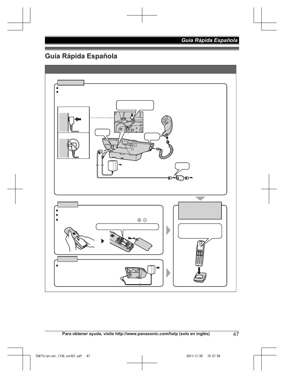 Guía rápida española, Instalación, 47 guía rápida española | Panasonic KX-TG242SK User Manual | Page 47 / 56