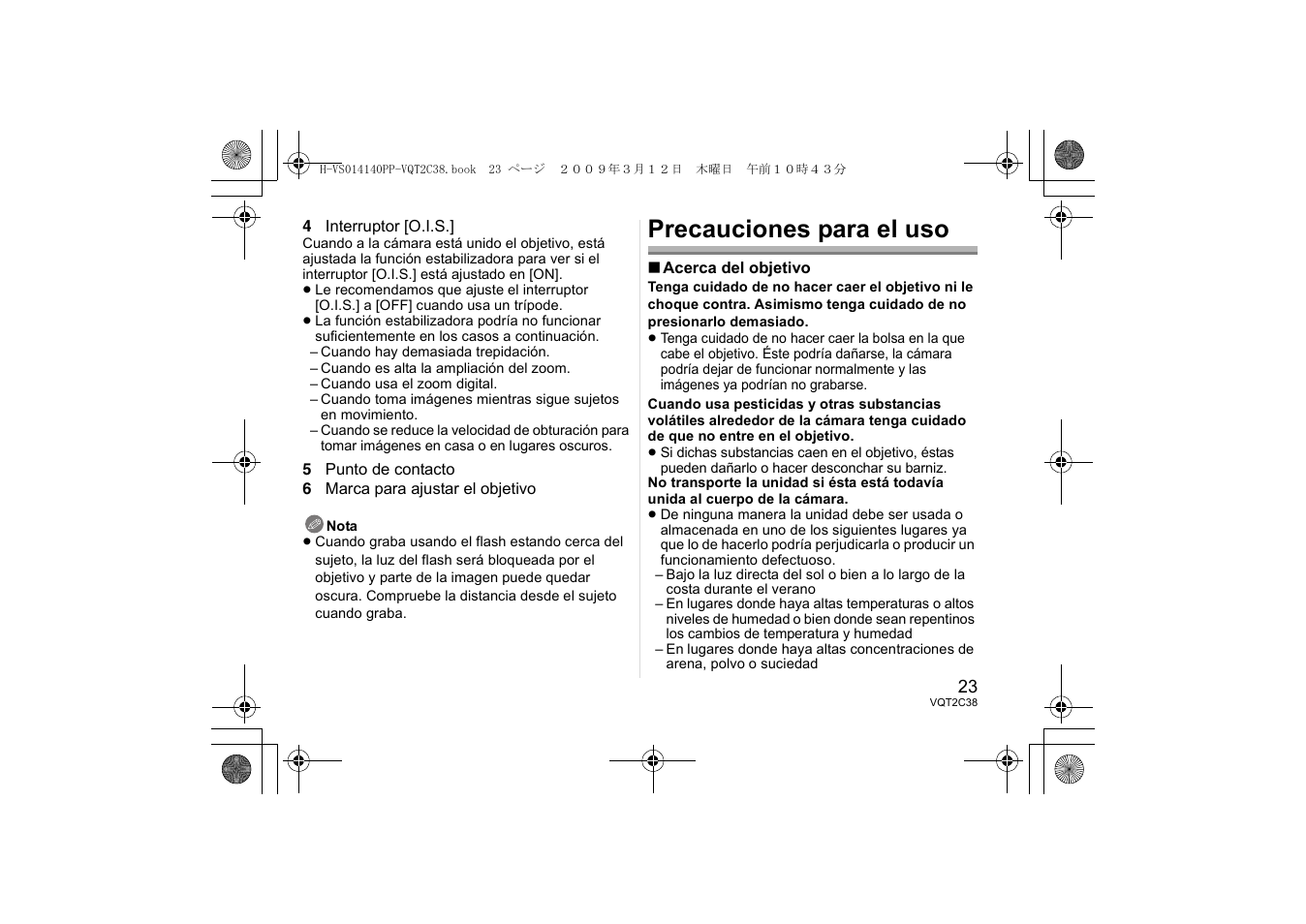 Precauciones para el uso | Panasonic H-VS014140 User Manual | Page 23 / 26