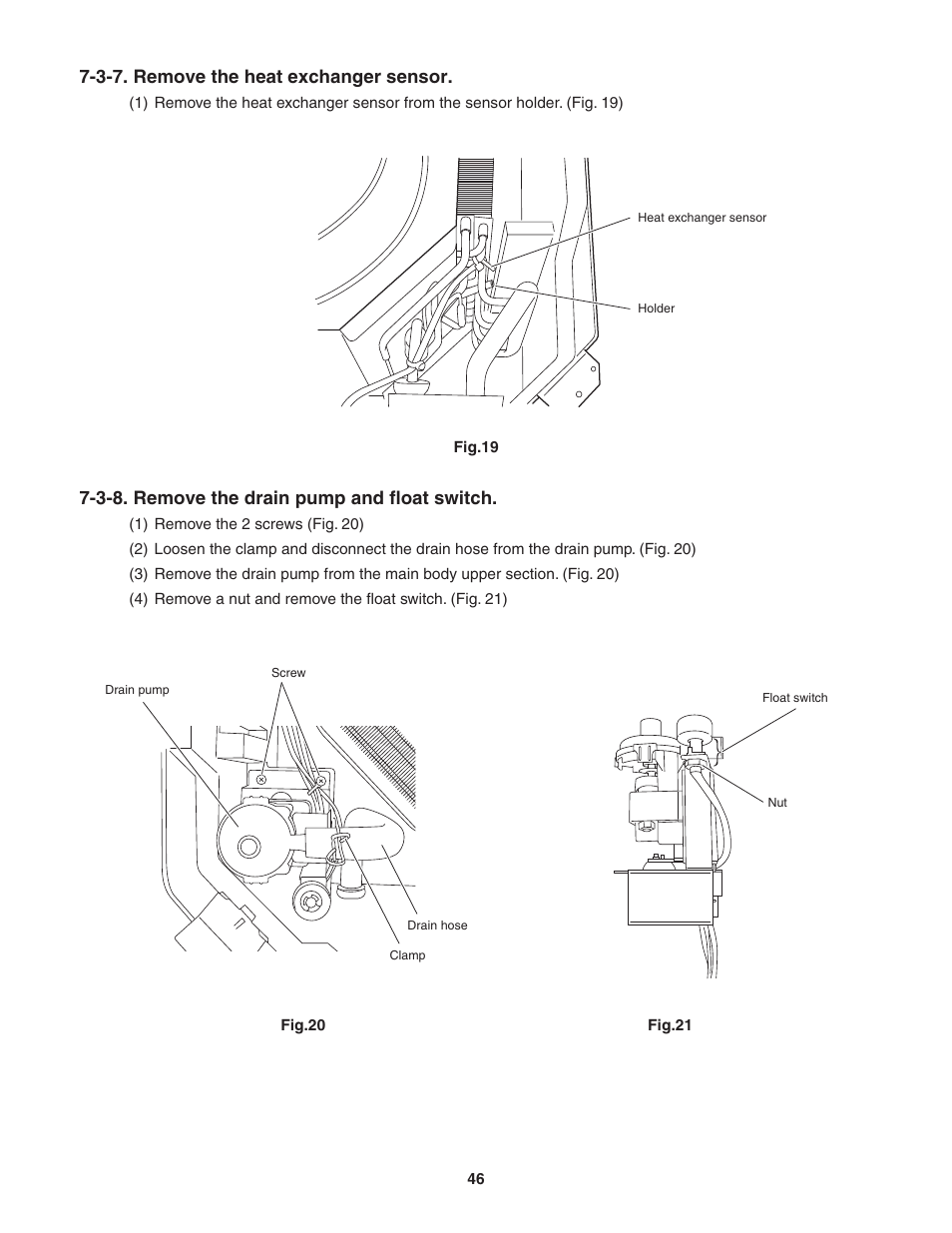 3-7. remove the heat exchanger sensor, 3-8. remove the drain pump and float switch | Panasonic KS12NB41A User Manual | Page 46 / 69