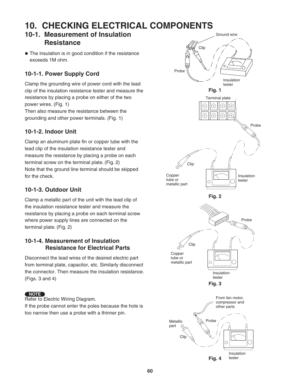 Checking electrical components, 1. measurement of insulation resistance | Panasonic KS12NB41A User Manual | Page 60 / 69