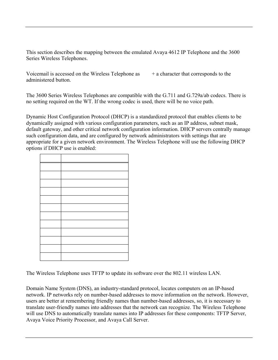 Avaya call server integration factors, Voice messaging access, Codecs | Dhcp, Tftp, Avaya call server integration factors 34 | Avaya 3600 User Manual | Page 34 / 64