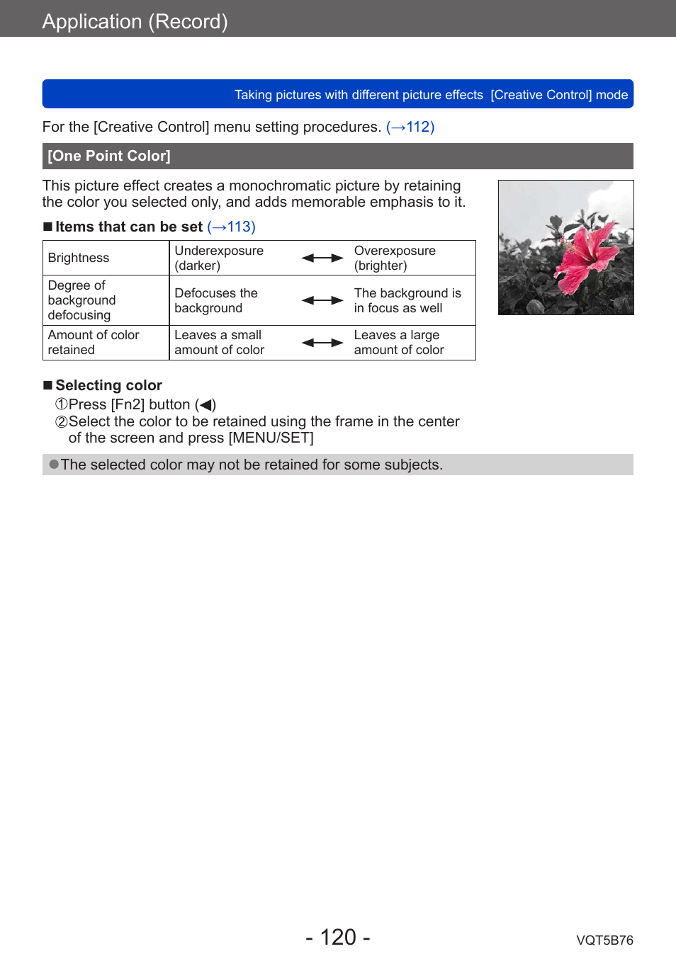 One point color, Application (record) | Panasonic DMC-FZ70K User Manual | Page 120 / 226